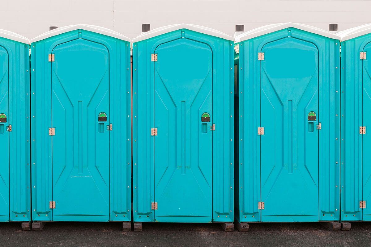 Industrial portable restroom units at a plant in Houma, Louisiana