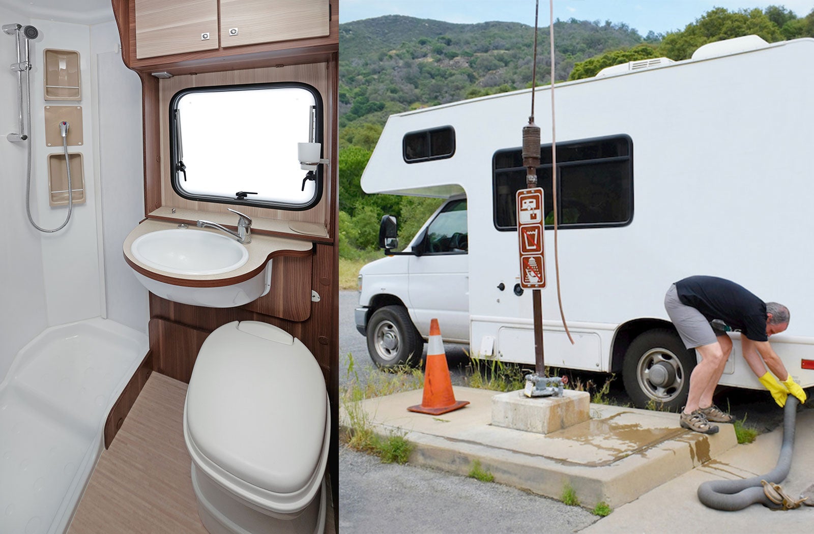 Portable RV/camper toilet and holding tank setup in Houma, Louisiana